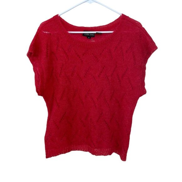 Vtg Renee Tener for Jeanne Pierre Size M Short Sleeve‎ Fuzzy Mohair Red Sweater - Picture 1 of 6